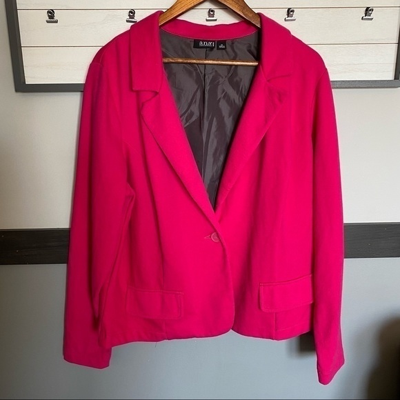 Bold hot pink ponte knit jacket blazer statement cheerful office Barbie work 1X - Picture 7 of 13